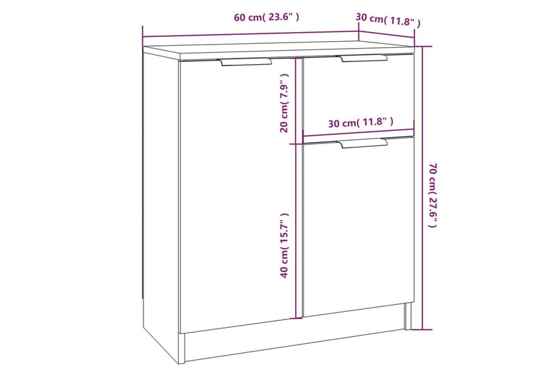 beBasic Skänkar 2 st vit 60x30x70 cm konstruerat trä - White - Förvaring - Förvaringsmöbler - Sideboard & skänk