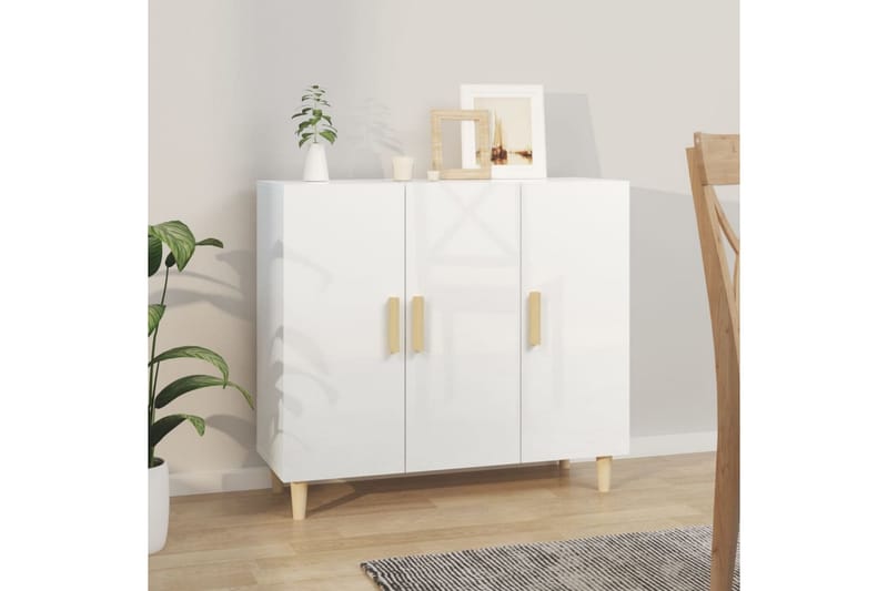 beBasic Skänkskåp vit högglans 90x34x80 cm konstruerat trä - White - Förvaring - Förvaringsmöbler - Sideboard & skänk