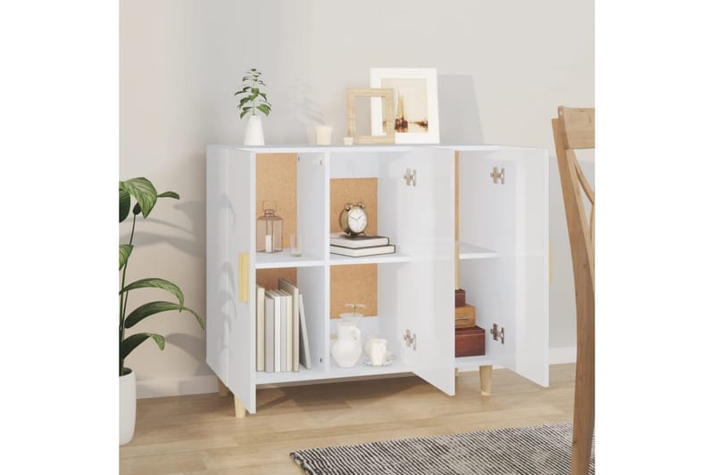 beBasic Skänkskåp vit högglans 90x34x80 cm konstruerat trä - White - Förvaring - Förvaringsmöbler - Sideboard & skänk