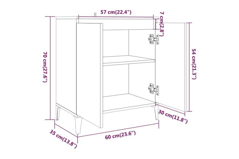 beBasic Skåp rökfärgad ek 60x35x70 cm konstruerat trä - Brown - Förvaring - Förvaringsmöbler - Sideboard & skänk