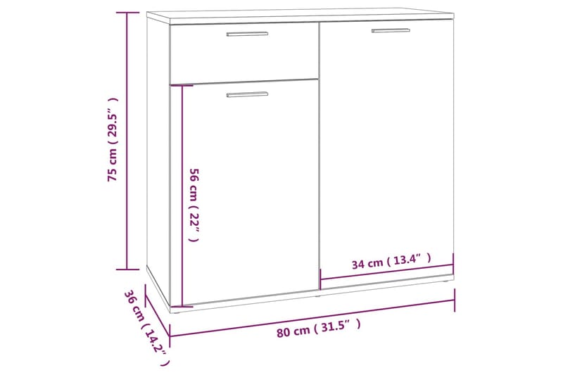 beBasic Skåp rökfärgad ek 80x36x75 cm konstruerat trä - Brown - Förvaring - Förvaringsmöbler - Sideboard & skänk