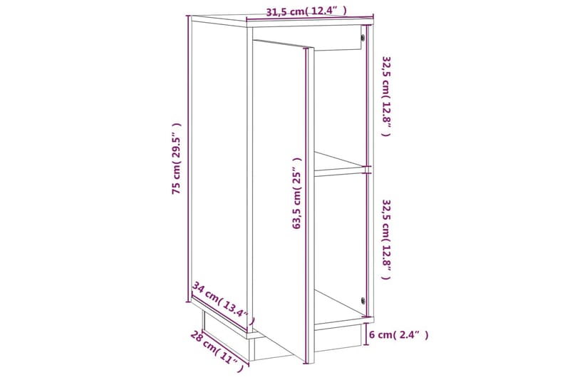 beBasic Skåp vit 31,5x34x75 cm massiv furu - White - Förvaring - Förvaringsmöbler - Sideboard & skänk