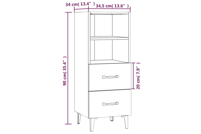 beBasic Skåp vit 34,5x34x90 cm konstruerat trä - White - Förvaring - Förvaringsmöbler - Sideboard & skänk