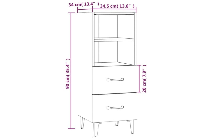 beBasic Skåp vit högglans 34,5x34x90 cm konstruerat trä - White - Förvaring - Förvaringsmöbler - Sideboard & skänk