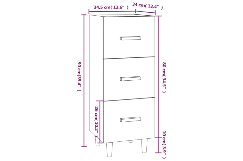 beBasic Skåp vit högglans 34,5x34x90 cm konstruerat trä - White - Förvaring - Förvaringsmöbler - Sideboard & skänk