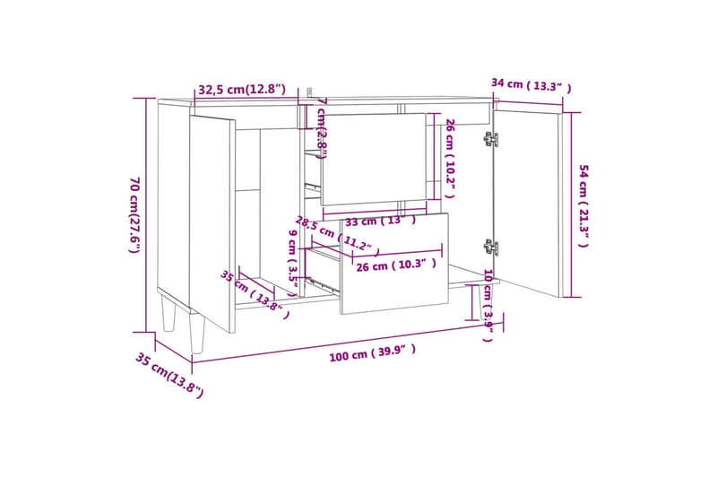 beBasic Byrå rökfärgad ek 103,5x35x70 cm konstruerat trä - Brown - Förvaring - Förvaringsmöbler - Byrå