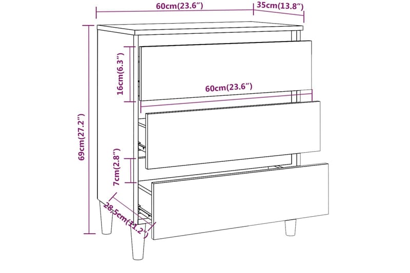 beBasic Byrå rökfärgad ek 60x35x69 cm konstruerat trä - Brown - Förvaring - Förvaringsmöbler - Byrå