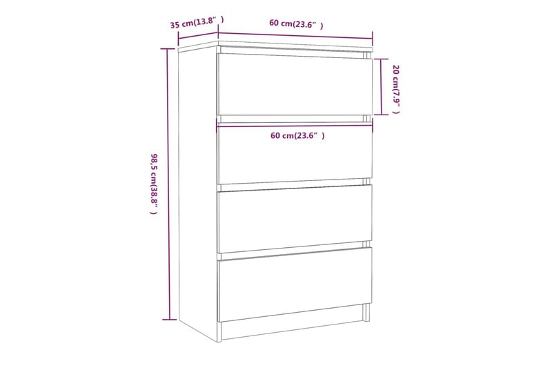 beBasic Byrå rökfärgad ek 60x35x98,5 cm konstruerat trä - Brown - Förvaring - Förvaringsmöbler - Byrå