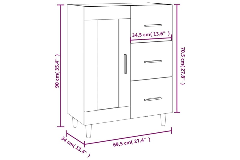 beBasic Byrå rökfärgad ek 69,5x34x90 cm konstruerat trä - Brown - Förvaring - Förvaringsmöbler - Byrå