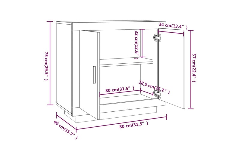 beBasic Byrå rökfärgad ek 80x40x75 cm konstruerat trä - Brown - Byrå - Hallbyrå - Hallförvaring