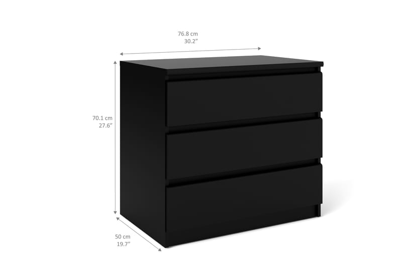 Byrå Lerna 77 cm Stor 3 Lådor - Mattsvart - Förvaring - Förvaringsmöbler - Byrå