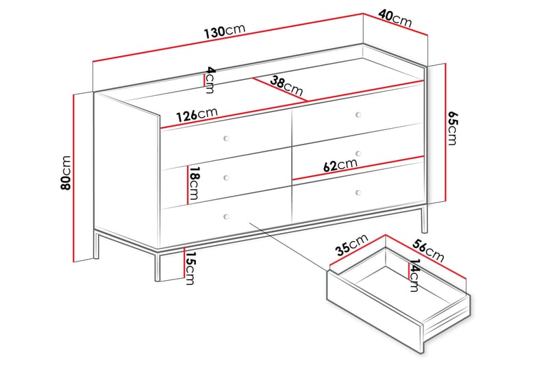 Byrå Mariestad 130 cm - Vit - Förvaring - Förvaringsmöbler - Byrå