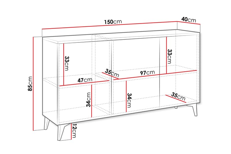 Byrå Worthing 150 cm - Vit - Förvaring - Förvaringsmöbler - Byrå