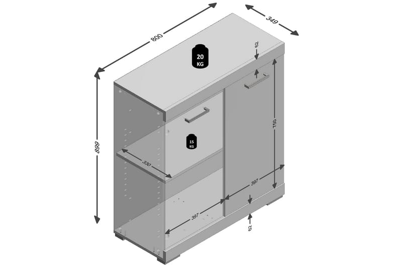 FMD Byrå med 2 luckor 80x34,9x89,9 cm ek - Beige - Förvaring - Förvaringsmöbler - Byrå