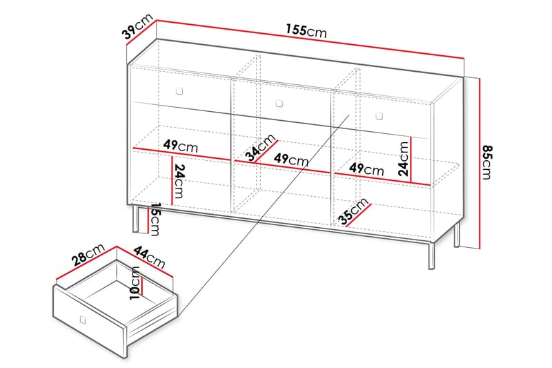 Byrå Hermann 155 cm - Svart - Förvaring - Förvaringsmöbler - Byrå