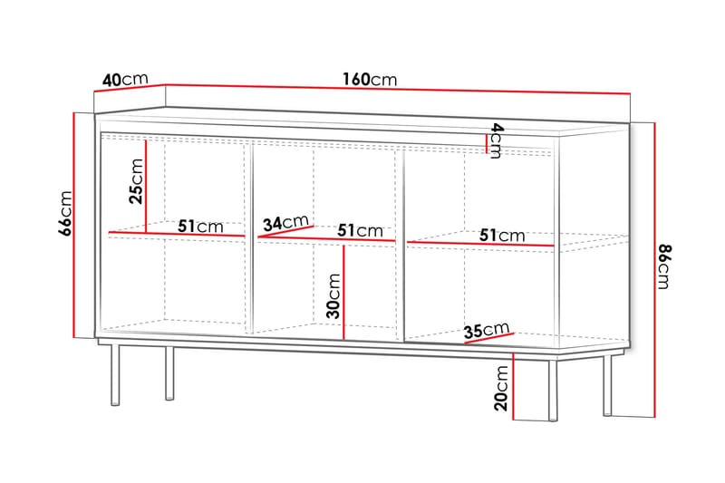 Byrå Hollander 160 cm - Svart/Guld - Förvaring - Förvaringsmöbler - Byrå