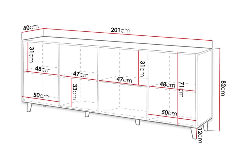 Juniskär Skänk med Förvaring trä 40x82x200 cm - Svart|Ek - Förvaring - Förvaringsmöbler - Byrå