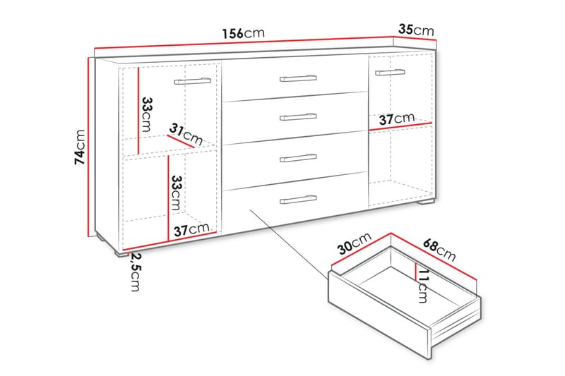 Byrå Lindesberg 156 cm - Vit - Förvaring - Förvaringsmöbler - Byrå