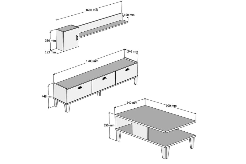 Möbelset för vardagsrum 35x178 cm 2 Delar - Natur/Vit - Förvaring - Förvaringsmöbler - Möbelset för vardagsrum