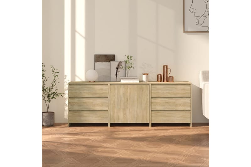 Skänk 3 delar sonoma-ek konstruerat trä - Ek - Förvaring - Förvaringsmöbler - Sideboard & skänk