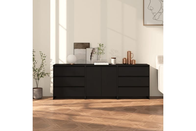 Skänk 3 delar svart konstruerat trä - Svart - Förvaring - Förvaringsmöbler - Sideboard & skänk