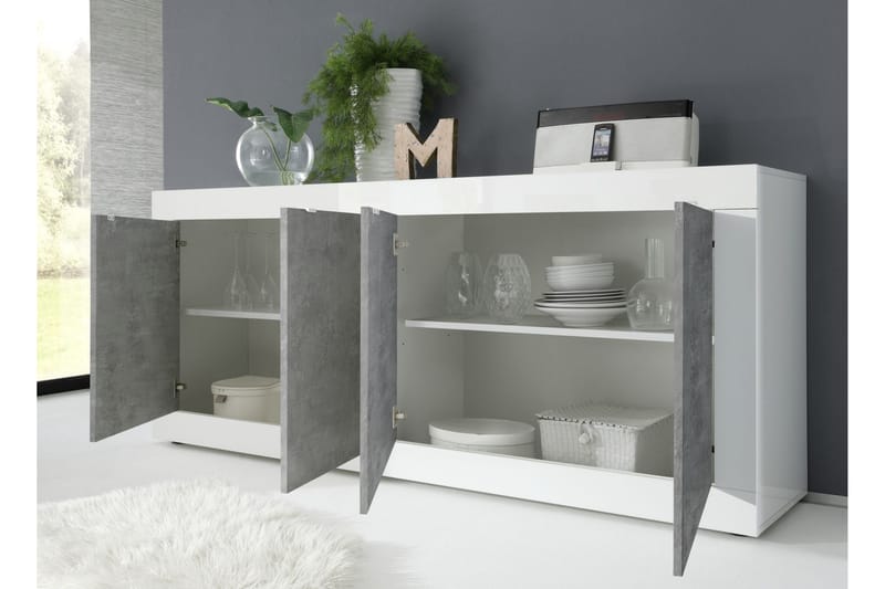 Skänk Astal 102x43 cm - Vit Högglans/Grå - Förvaring - Förvaringsmöbler - Sideboard & skänk