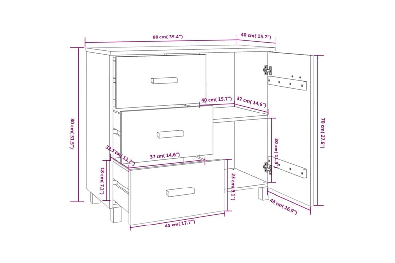 Skänk ljusgrå 90x40x80 cm massiv furu - Ljusgrå - Förvaring - Förvaringsmöbler - Sideboard & skänk