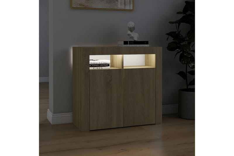 Skänk med LED-belysning sonoma-ek 80x35x75 cm - Brun - Förvaring - Förvaringsmöbler - Sideboard & skänk