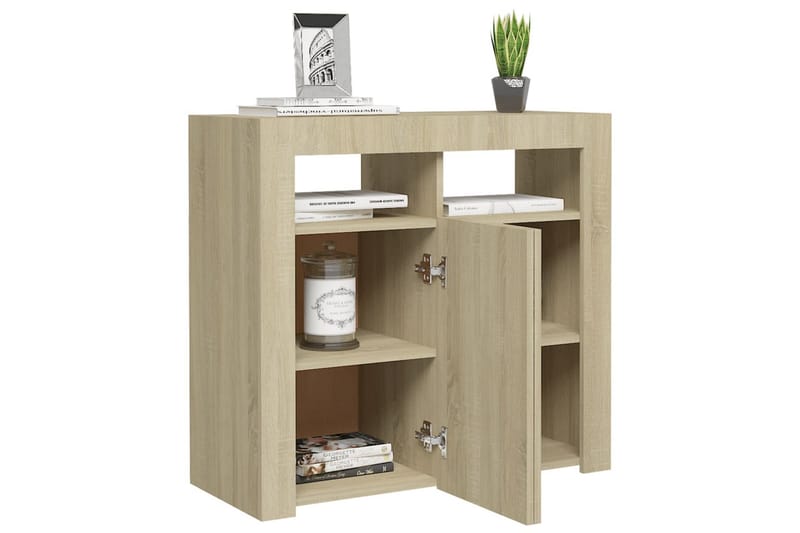 Skänk med LED-belysning sonoma-ek 80x35x75 cm - Brun - Förvaring - Förvaringsmöbler - Sideboard & skänk