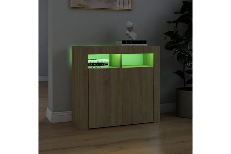 Skänk med LED-belysning sonoma-ek 80x35x75 cm - Brun - Förvaring - Förvaringsmöbler - Sideboard & skänk