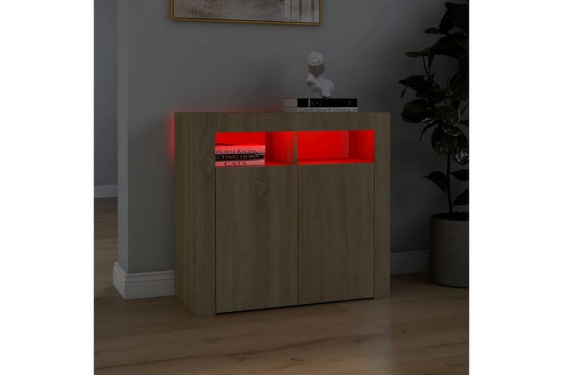 Skänk med LED-belysning sonoma-ek 80x35x75 cm - Brun - Förvaring - Förvaringsmöbler - Sideboard & skänk