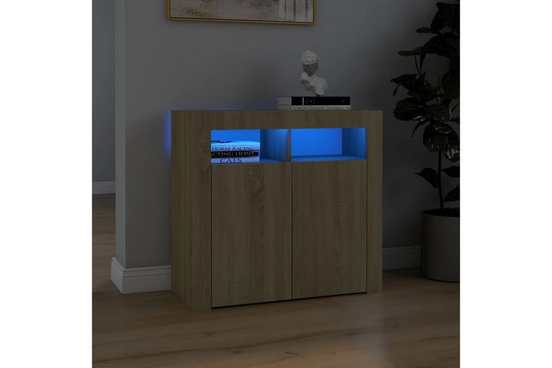 Skänk med LED-belysning sonoma-ek 80x35x75 cm - Brun - Förvaring - Förvaringsmöbler - Sideboard & skänk