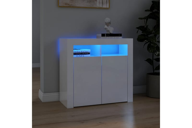 Skänk med LED-belysning vit högglans 80x35x75 cm - Vit högglans - Förvaring - Förvaringsmöbler - Sideboard & skänk