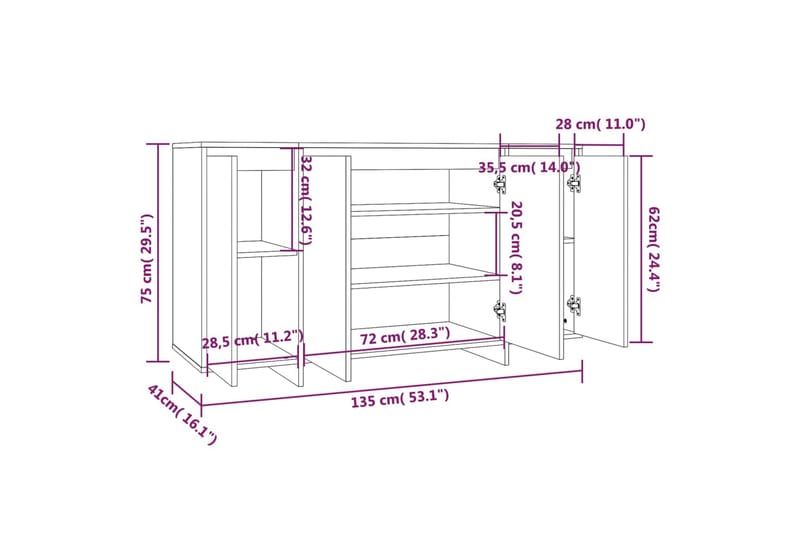 Skänk rökfärgad ek 135x41x75 cm spånskiva - Rökfärgad ek - Förvaring - Förvaringsmöbler - Sideboard & skänk