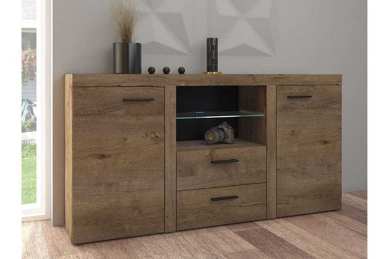 Skänk Rumba 157x40x81 cm - Ek/Vit Led-Belysning - Förvaring - Förvaringsmöbler - Sideboard & skänk