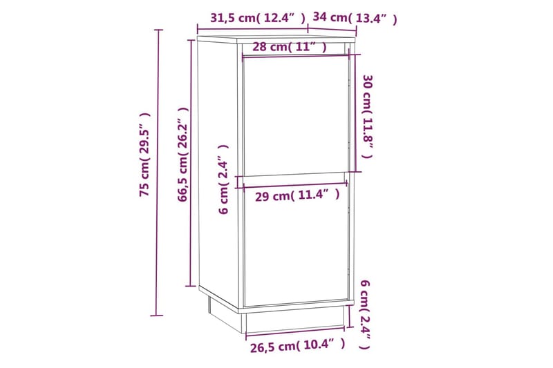 Skänk vit 31,5x34x75 cm massiv furu - Vit - Förvaring - Förvaringsmöbler - Sideboard & skänk