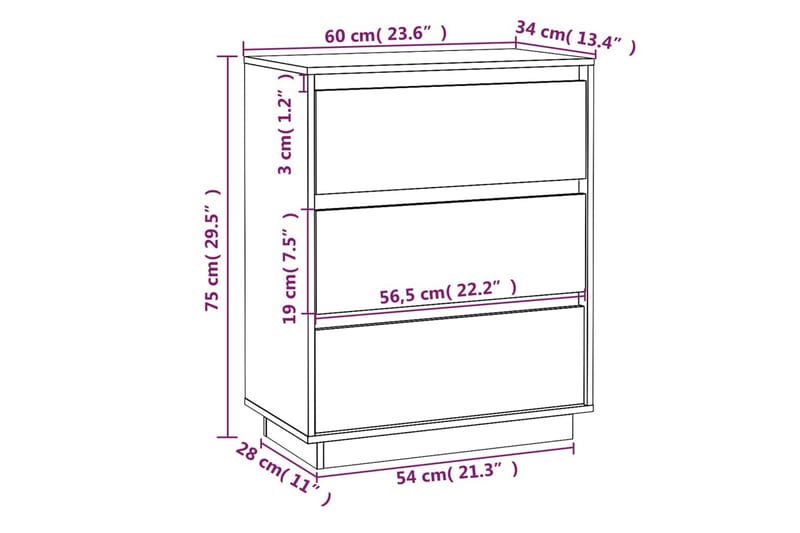 Skänk vit 60x34x75 cm massiv furu - Vit - Förvaring - Förvaringsmöbler - Sideboard & skänk