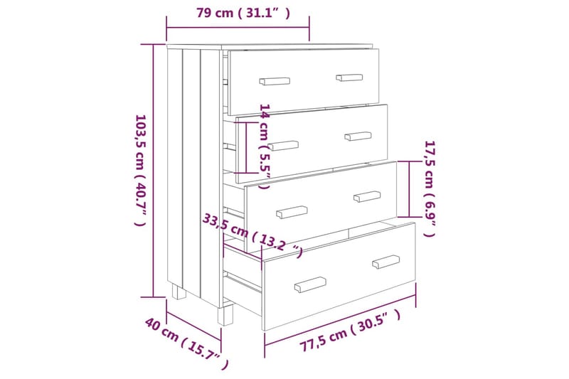 Skänk vit 79x40x103,5 cm massiv furu - Vit - Förvaring - Förvaringsmöbler - Sideboard & skänk