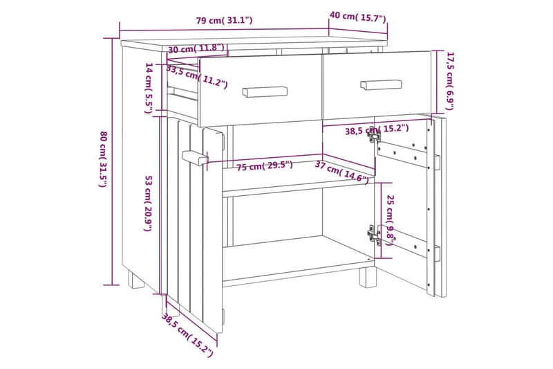 Skänk vit 79x40x80 cm massiv furu - Vit - Förvaring - Förvaringsmöbler - Sideboard & skänk