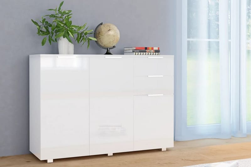 Skänk vit högglans 107x35x76 cm - Vit - Förvaring - Förvaringsmöbler - Sideboard & skänk