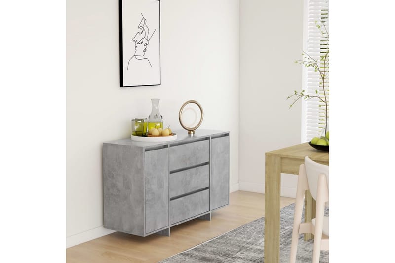 Skänk med 3 lådor betonggrå 120x41x75 cm spånskiva - Betonggrå - Förvaring - Förvaringsmöbler - Sideboard & skänk