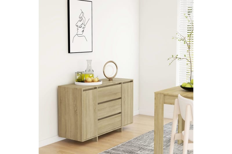 Skänk med 3 lådor sonoma-ek 120x41x75 cm spånskiva - Ek - Förvaring - Förvaringsmöbler - Sideboard & skänk