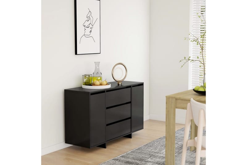 Skänk med 3 lådor svart 120x41x75 cm spånskiva - Svart - Förvaring - Förvaringsmöbler - Sideboard & skänk