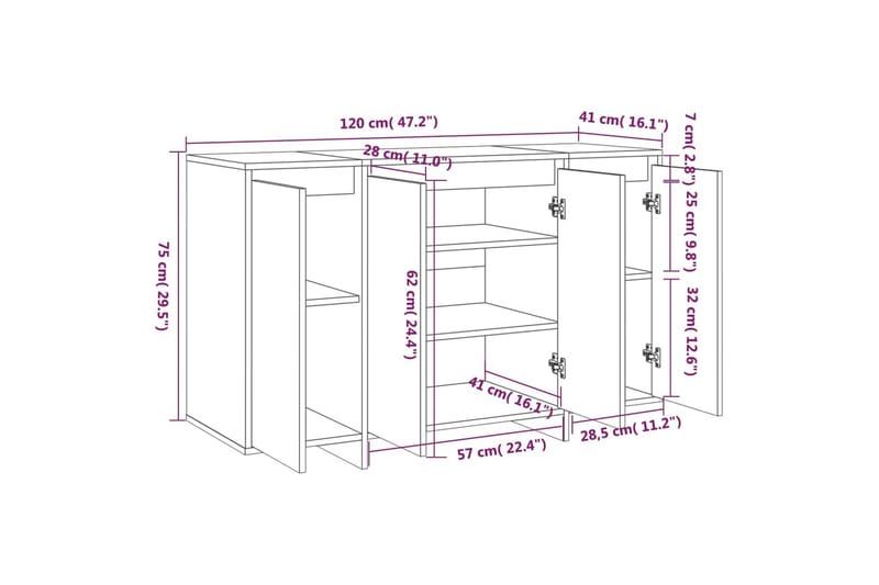 Skänk svart 120x41x75 cm spånskiva - Svart - Förvaring - Förvaringsmöbler - Sideboard & skänk