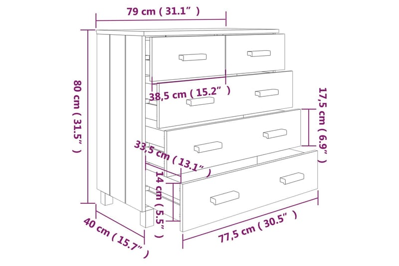 Skänk vit 79x40x80 cm massiv furu - Vit - Förvaring - Förvaringsmöbler - Sideboard & skänk