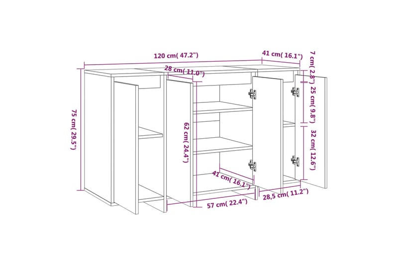 Skänk vit högglans 120x41x75 cm spånskiva - Vit högglans - Förvaring - Förvaringsmöbler - Sideboard & skänk