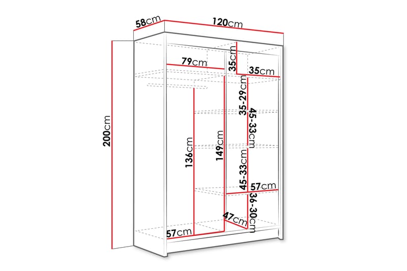 Garderob med Spegel Aldo 120x200 cm - Vit - Förvaring - Garderober & garderobssystem