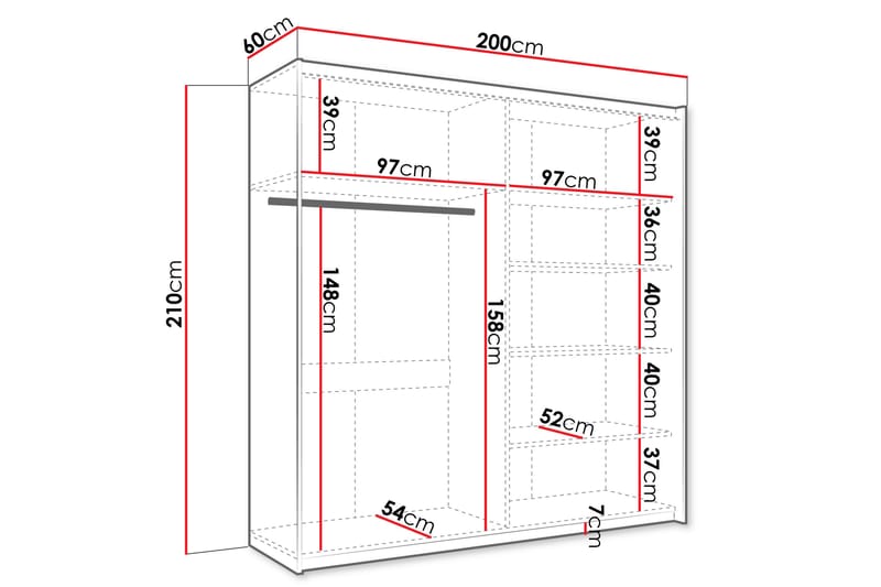 Garderob med Spegel Haparanda 200 cm - Vit - Förvaring - Garderober & garderobssystem