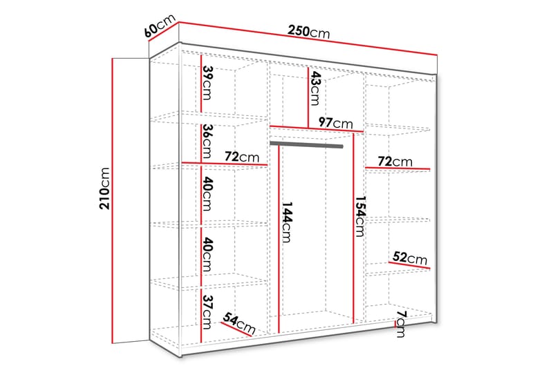 Garderob med Spegel Haparanda 250 cm - Vit - Förvaring - Garderober & garderobssystem