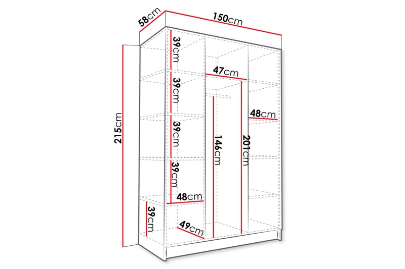 Garderob med Spegel Herrljunga 150 cm - Kashmir/Svart - Förvaring - Garderober & garderobssystem